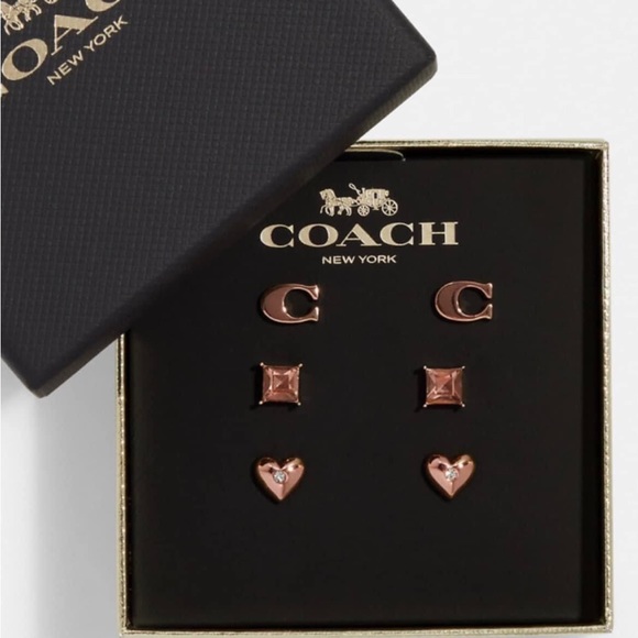 Coach Jewelry - NIB 𝐂𝐎𝐀𝐂𝐇 🐎 Rose Gold Signature Earring Trio